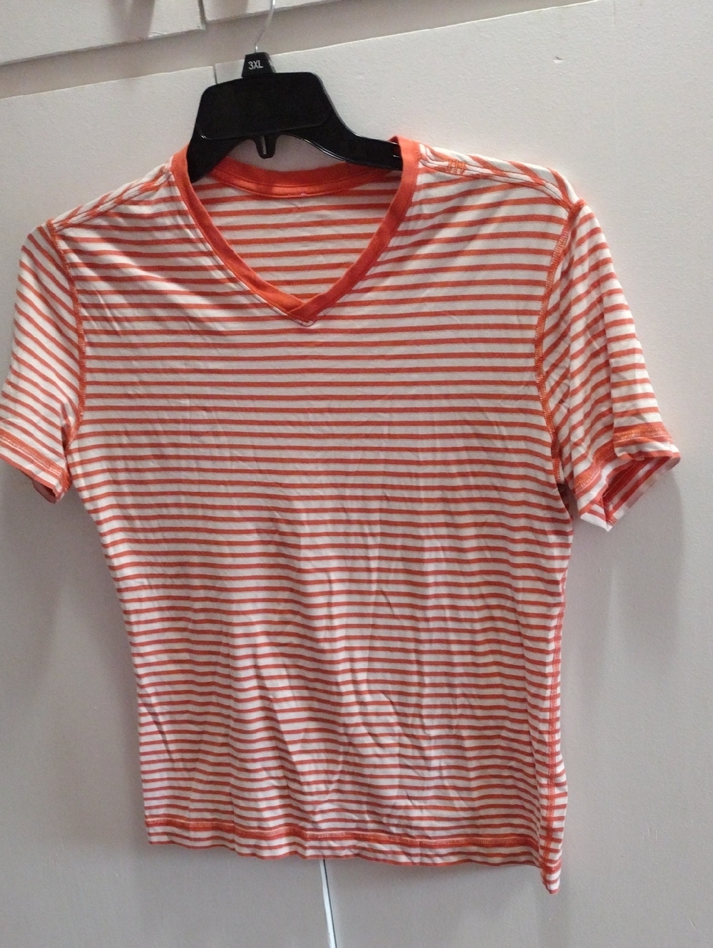 lululemon athletica Orange and White Striped V‑Neck Tee